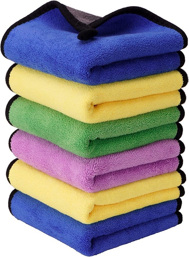 GIZMO Heavy Microfiber Cleaning Cloths for Car, Double Sided, Extra Thick Plush Microfiber Car Cleaning Clothes, Lint-Free, 800 GSM (Size 30cmx40cm, Pack of 6 Colors) - Image 1